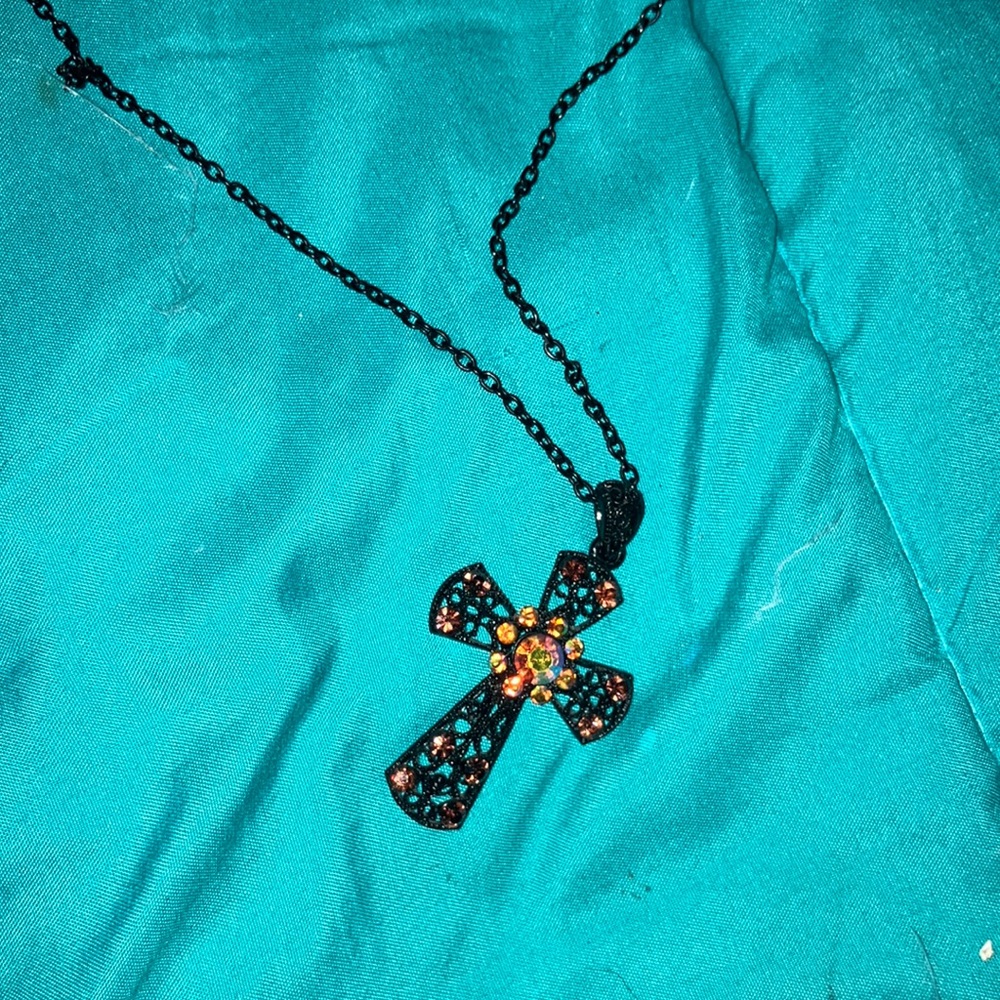 Black silver cross necklace colorful